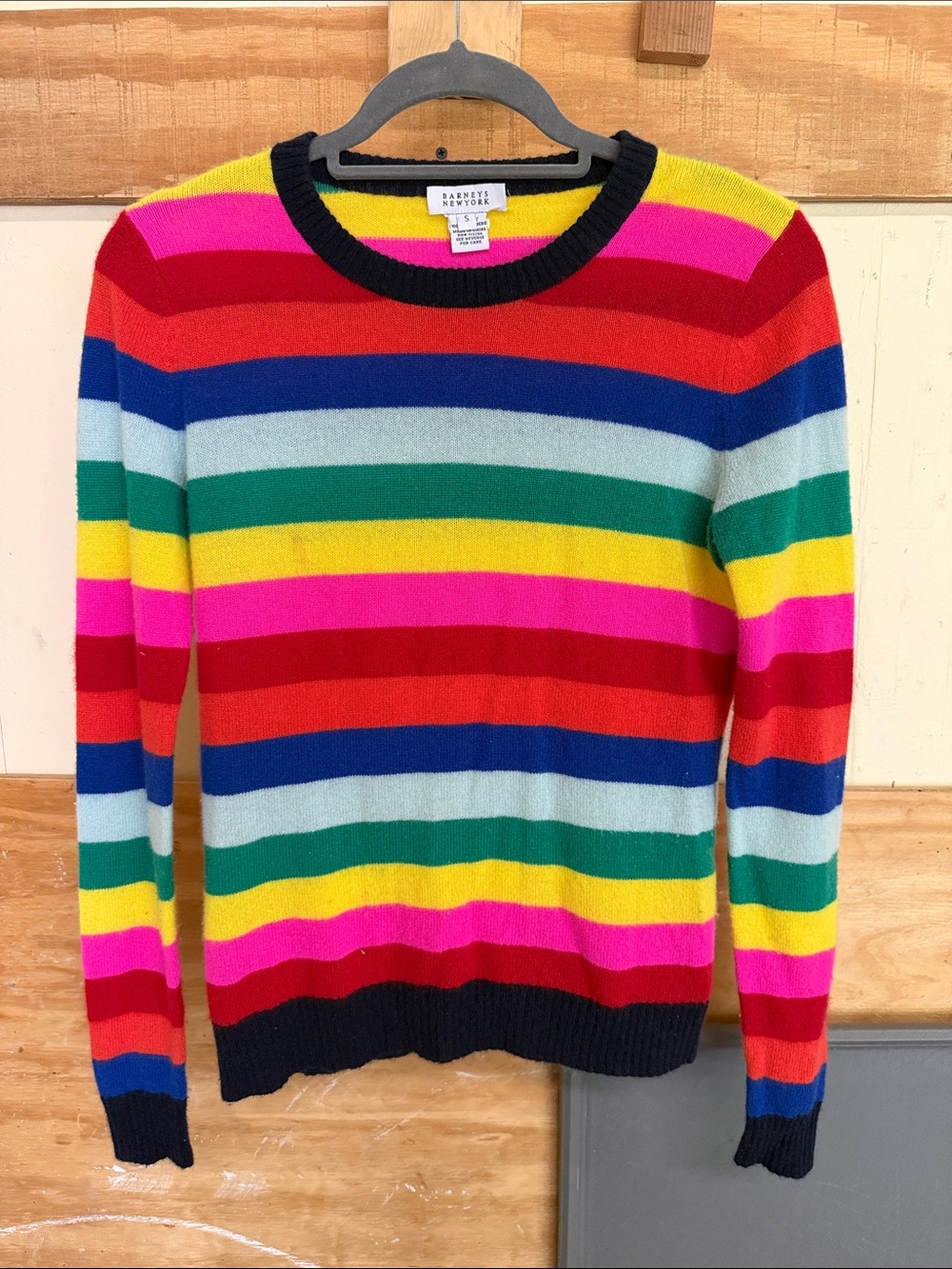 Barneys New York Rainbow Stripe Crewneck Sweater in Bright Multicolor